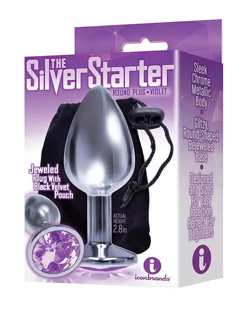 9's The Silver Starter Bejeweled Round Stainless Steel Plug - Violet Icon Brands INC