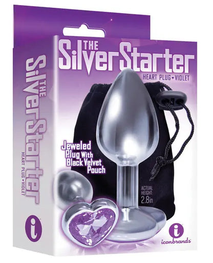 9's The Silver Starter Bejeweled Heart Stainless Steel Plug - Violet Icon Brands INC