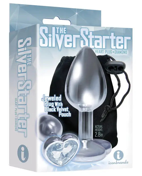 9's The Silver Starter Bejeweled Heart Stainless Steel Plug - Diamond Icon Brands INC