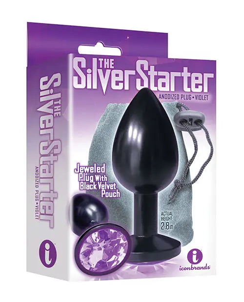 9's The Silver Starter Bejeweled Round Stainless Steel Plug - Black/Violet Icon Brands INC