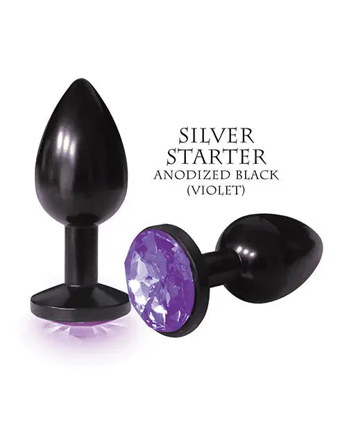 9's The Silver Starter Bejeweled Round Stainless Steel Plug - Black/Violet Icon Brands INC