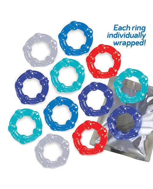 9's Baller's Dozen Beaded 12pc Cockring Set - Asst. Colors Icon Brands INC