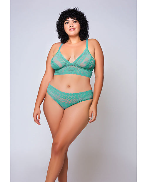 Geometric Lace Bralette & Hipster Teal 1X Icollection Lingerie