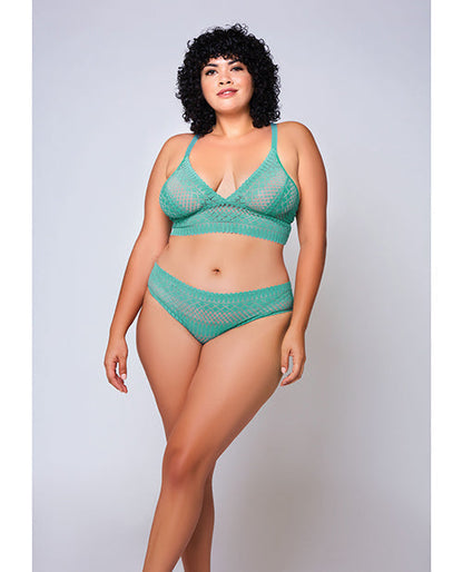 Geometric Lace Bralette & Hipster Teal 1X Icollection Lingerie