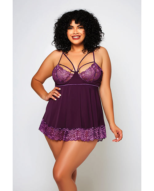 Cross Dye Lace & Microfiber Babydoll & G-String Purple 3X Icollection Lingerie