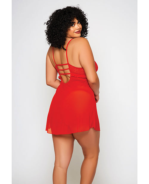 Galloon Lace & Fine Mesh Babydoll & G-String Red 1X Icollection Lingerie