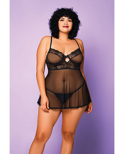 Soft Mesh Babydoll & G-String Black 3X Icollection Lingerie