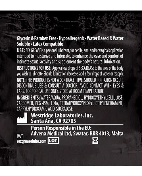 Sex Grease Water Based - 8.5 oz Bottle Westridge Laboratories