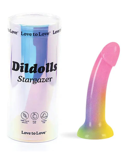 Love to Love Suction Cup Dildo | Glitter Silicone Rainbow Anal Dildo | Dildolls Stargazer Gradient Lovely Planet