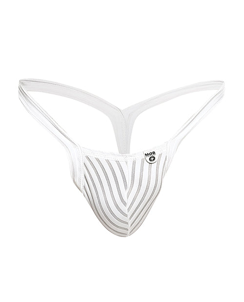 Male Basics Y Buns Thong White Sheer LG Malebasics Corp