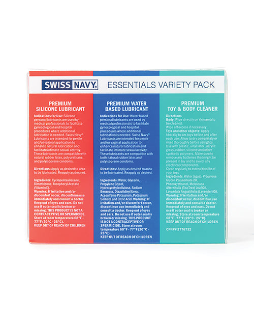 Swiss Navy Essentials Variety Pack of 3 - 1 oz M.D. Science Lab