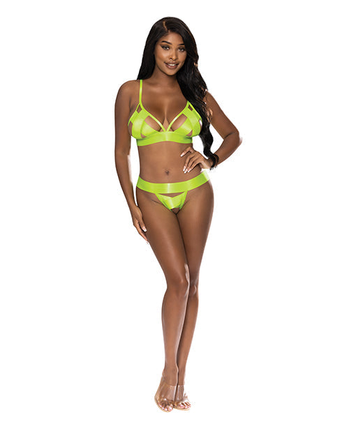 Strap-Tease Bra & Crotchless Panty Neon Yellow S/M Magic Moments Int'l