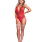 Risque Business Lace & Mesh Teddy w/Snap Crotch Red L/XL Magic Moments Int'l