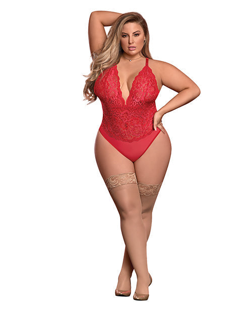 Risque Business Lace & Mesh Teddy w/Snap Crotch Red QN Magic Moments Int'l