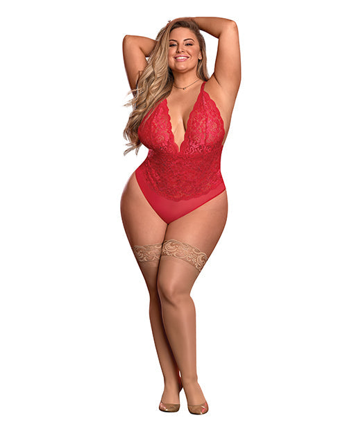 Risque Business Lace & Mesh Teddy w/Snap Crotch Red QN Magic Moments Int'l