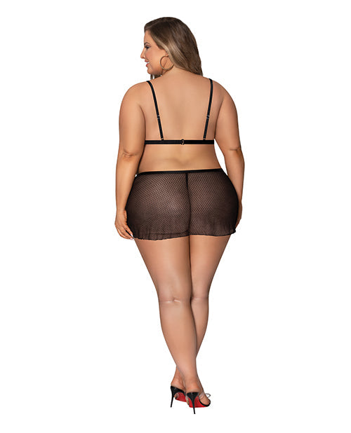 Girl Next Door Strappy Bralette w/Flirty Thong Skirt Black 2X Magic Moments Int'l