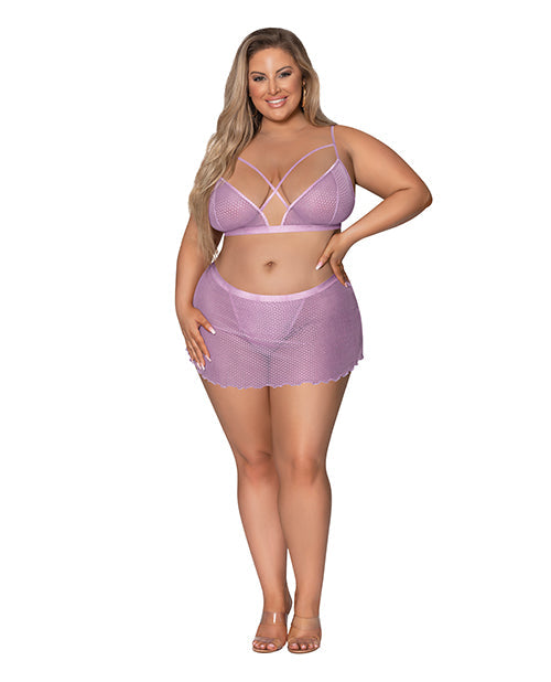 Girl Next Door Strappy Bralette w/Flirty Thong Skirt Lilac 2XL Magic Moments Int'l