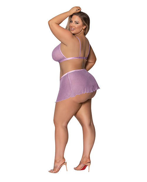 Girl Next Door Strappy Bralette w/Flirty Thong Skirt Lilac 2XL Magic Moments Int'l