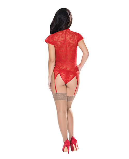 Ooh La Lace Cap Sleeve Basque & Tanga Panty Red L/XL Magic Moments Int'l