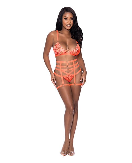 Rude Awakening Bralette, Thigh High Garter & Cheeky Panty Orange L/XL Magic Moments Int'l