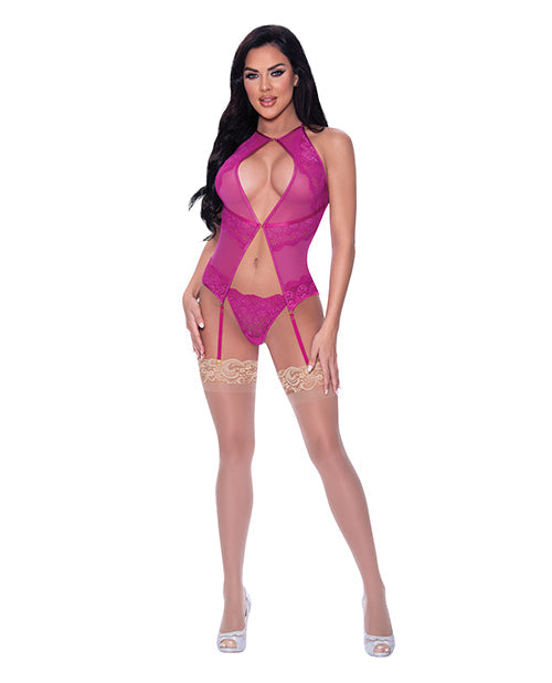 Berrylicious Lace Halter Basque & G-String Pink L/XL Magic Moments Int'l