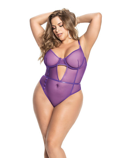 Underwire Sheer Mesh Teddy w/Adjustable Straps & Crotch Closure Orchid 2X/3X Mapale
