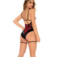 Underwire Teddy w/Attached Garter Straps & Hook & Eye Crotch Closure Black/Red S/M Mapale