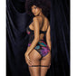 Flower Print Mesh Underwire Teddy w/Detachable Garter Straps Multi Color L/XL Mapale