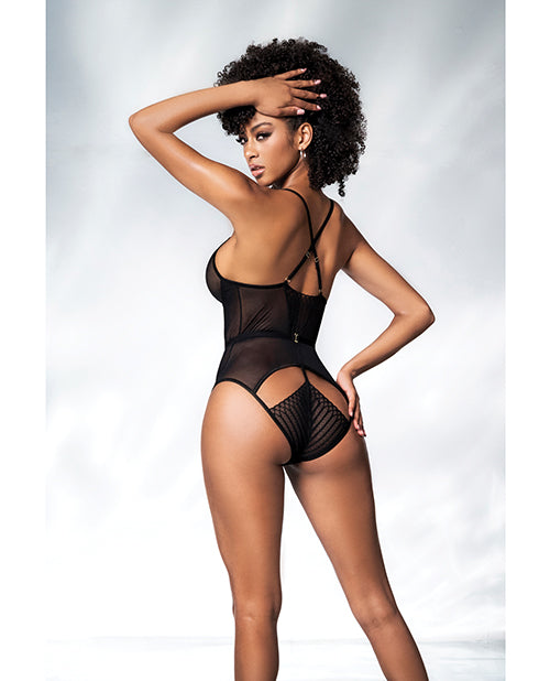Mesh Cut Out Strappy Bodysuit  Black L/XL Mapale