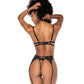 Lace Underwire Bra w/Crotchless Thong and Garter 3 pc Set - Black S/M