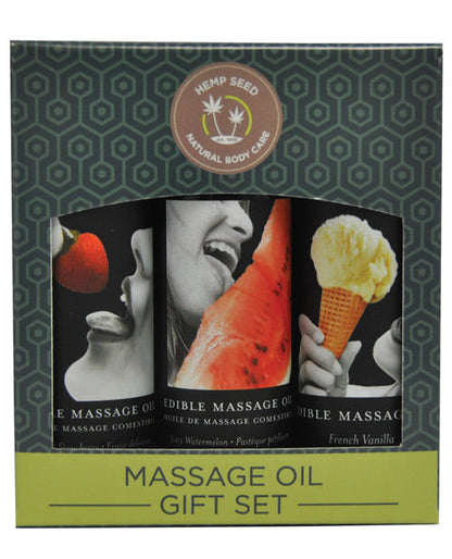 Earthly Body Edible Massage Oil Gift Set - 2 oz Watermelon, Strawberry & Vanilla Earthly Body