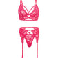 Aphrodite Lace Keyhole Bralette w/Garters & G-String - Raspberry L/XL