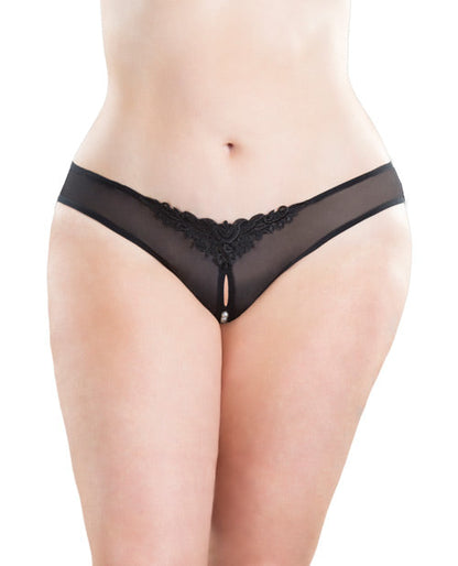 Crotchless Thong w/Pearls Black 3X/4X Oh La La Cheri