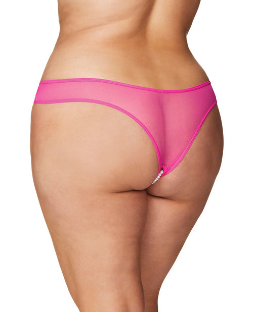 Crotchless Thong w/Pearls Hot Pink 3X/4X Oh La La Cheri