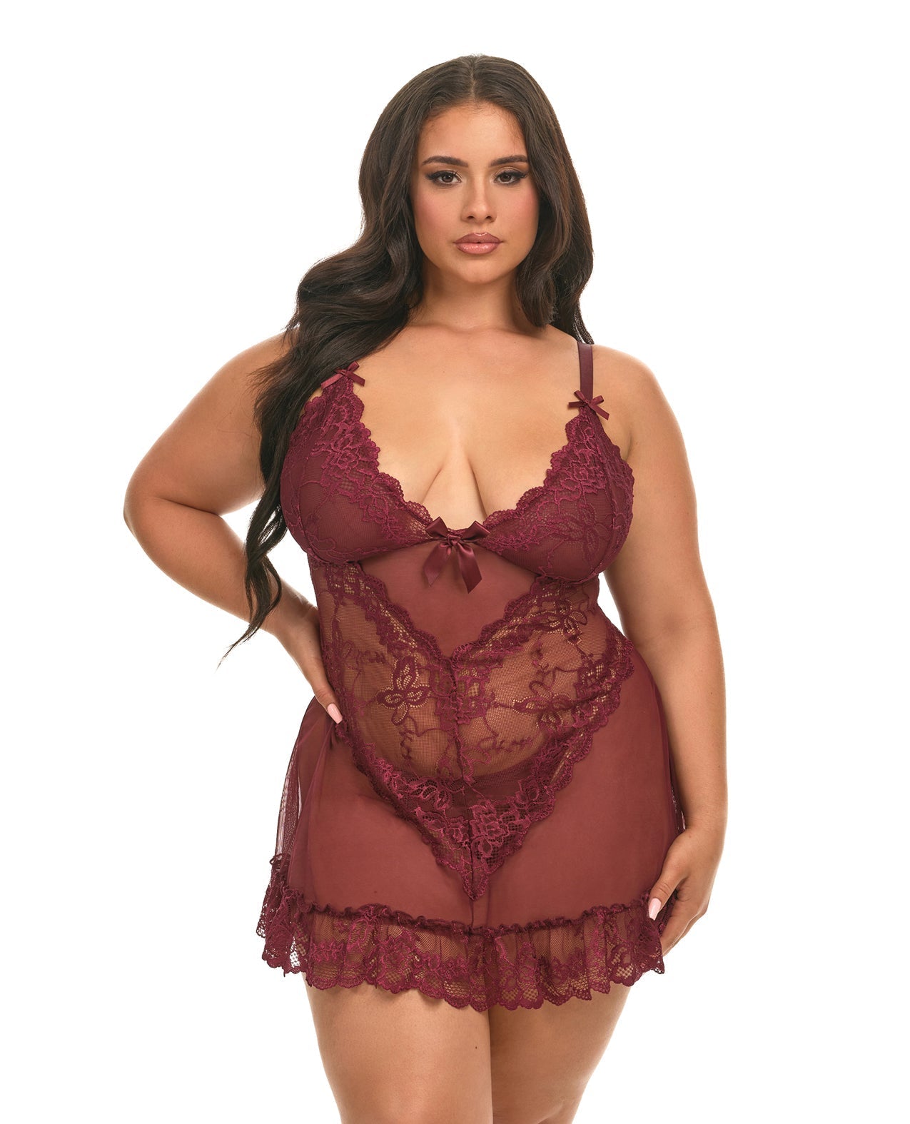 Valentine Lacey Babydoll w/G-String - Zinfandel 1X/2X Oh La La Cheri
