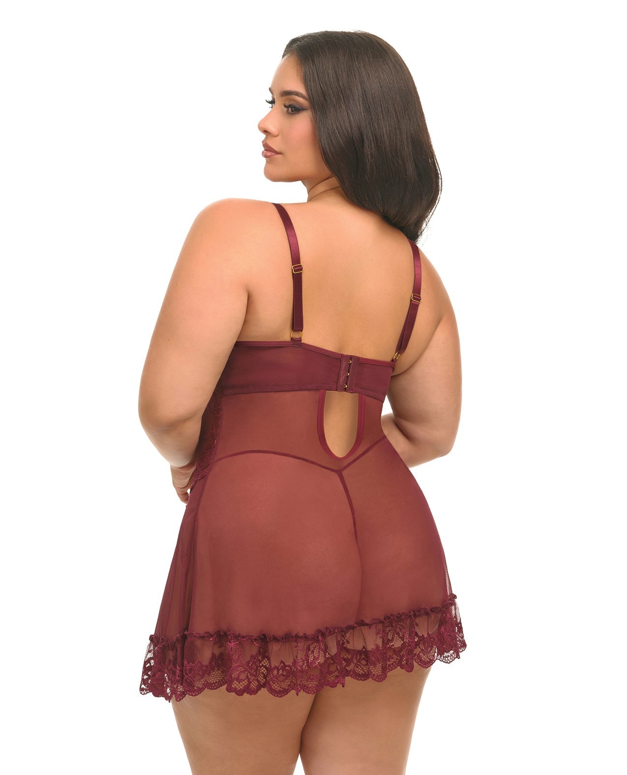 Valentine Lacey Babydoll w/G-String - Zinfandel 1X/2X Oh La La Cheri