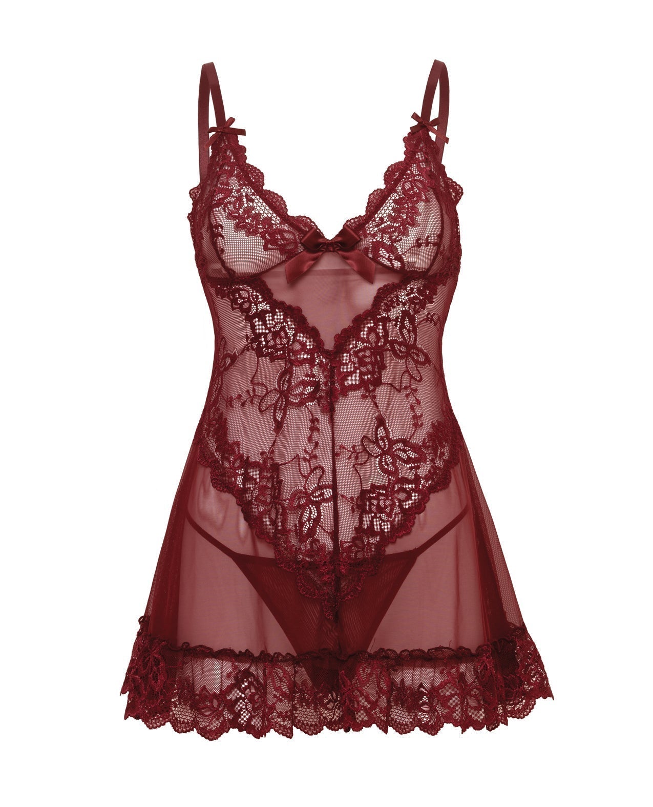 Valentine Lacey Babydoll w/G-String - Zinfandel 1X/2X Oh La La Cheri