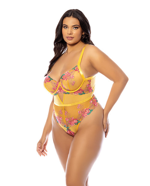 Elisabeth Unlined Underwire Embroidered Teddy - Yellow 1X Oh La La Cheri