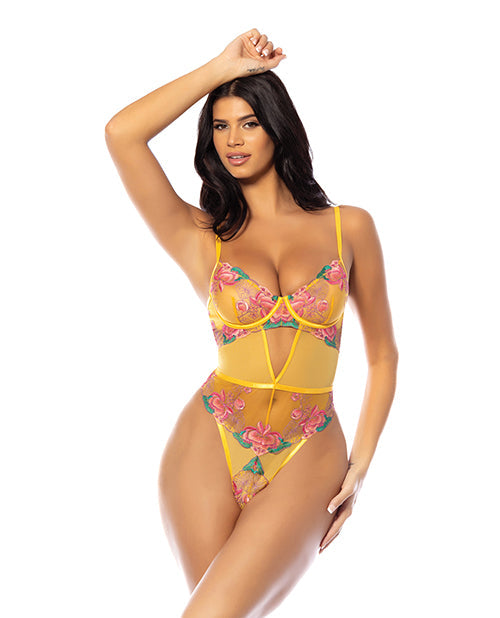 Elisabeth Unlined Underwire Embroidered Teddy - Yellow XL Oh La La Cheri