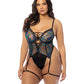 Lola Unlined Underwire Embroidered Teddy w/Attached Garter Stays - Black 1X Oh La La Cheri