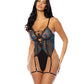 Lola Unlined Underwire Embroidered Teddy w/Attached Garter Stays - Black LG Oh La La Cheri