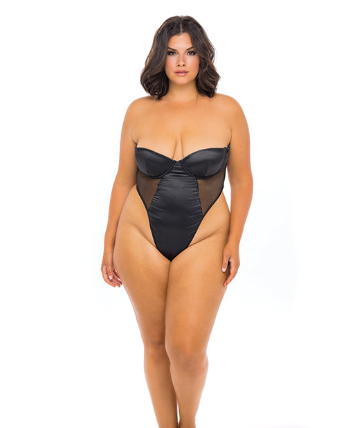 Josephine High Leg Teddy w/Removable Fishnet Collared Harness Black 3X Oh La La Cheri