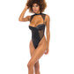 Josephine High Leg Teddy w/Removable Fishnet Collared Harness Black SM Oh La La Cheri