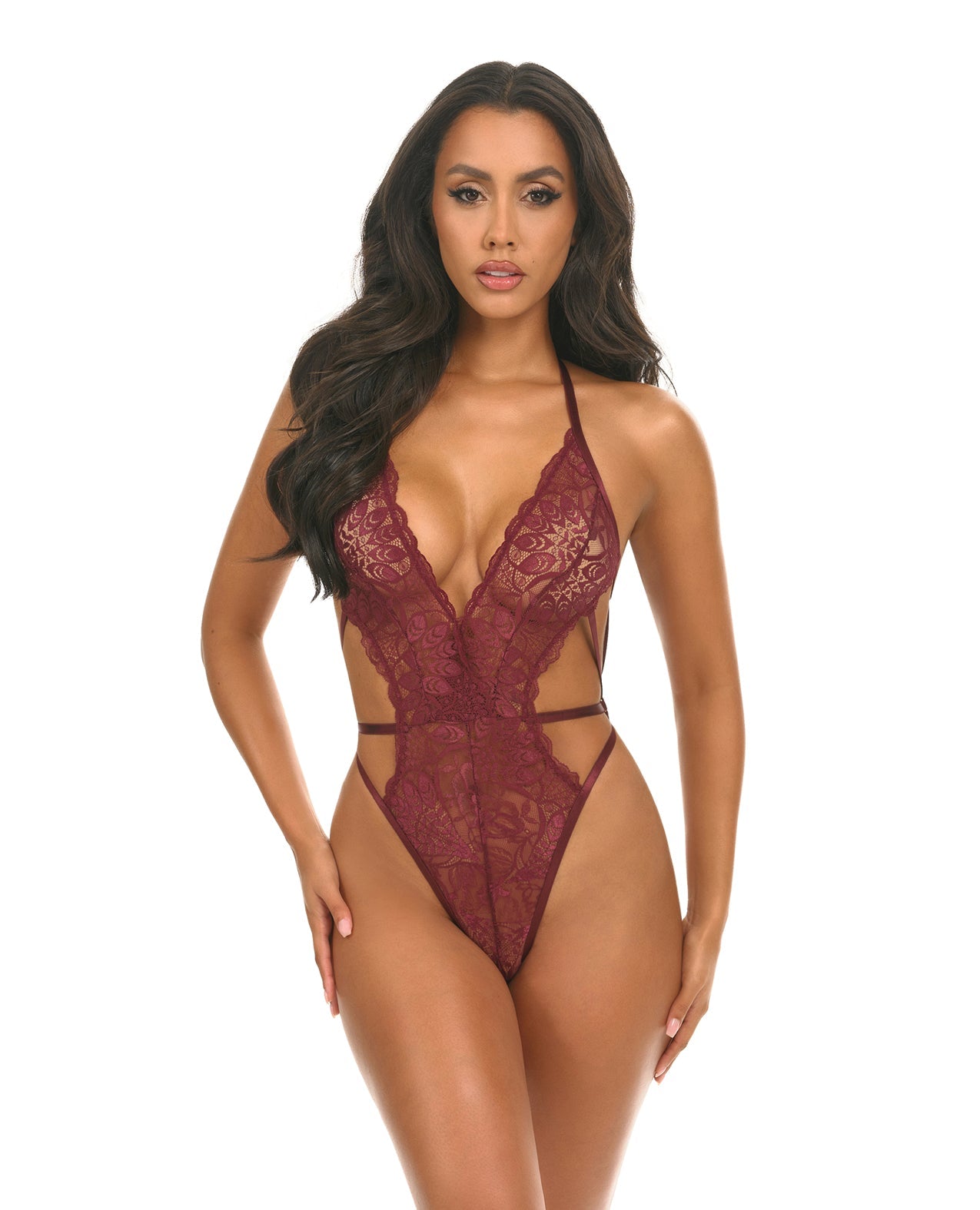 Lina Lace Halter Teddy - Zinfandel L/XL Oh La La Cheri