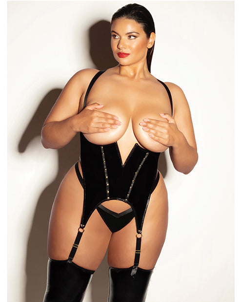 FETISH Open Cup Vinyl V-Wire Merrywidow w/G-String - Black 1X/2X Oh La La Cheri