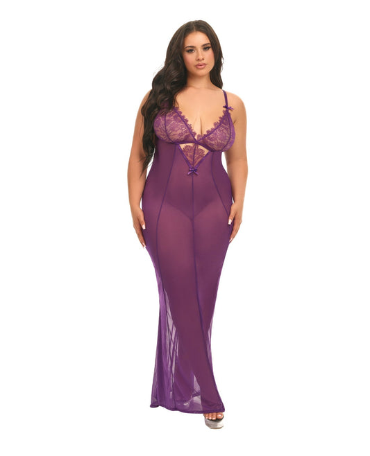 Katana Mesh & Eyelash Lace Gown - Purple 1X/2X Oh La La Cheri