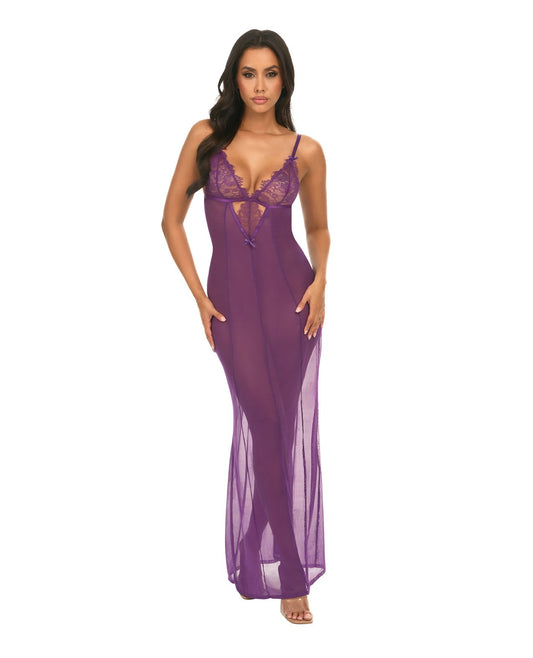 Katana Mesh & Eyelash Lace Gown - Purple S/M Oh La La Cheri