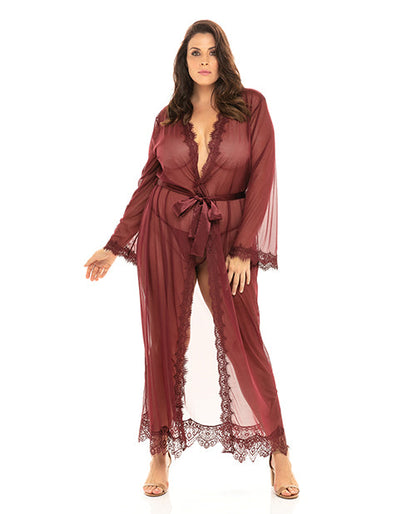Provence Eyelash Lace Floor Length Robe Zinfandel 1X/2X Oh La La Cheri