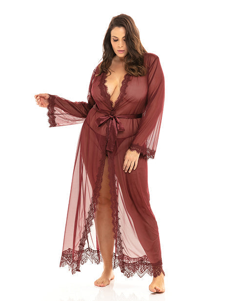 Provence Eyelash Lace Floor Length Robe Zinfandel 1X/2X Oh La La Cheri