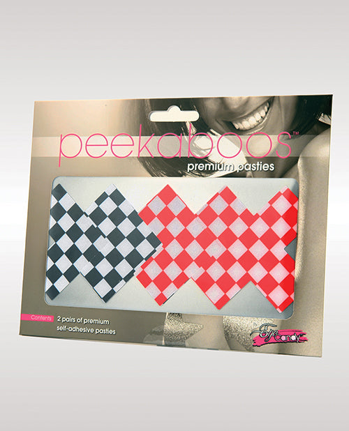 Peekaboos Off the Wall Checkered Pasties - 2 Pairs 1 Black/1 Red Xgen